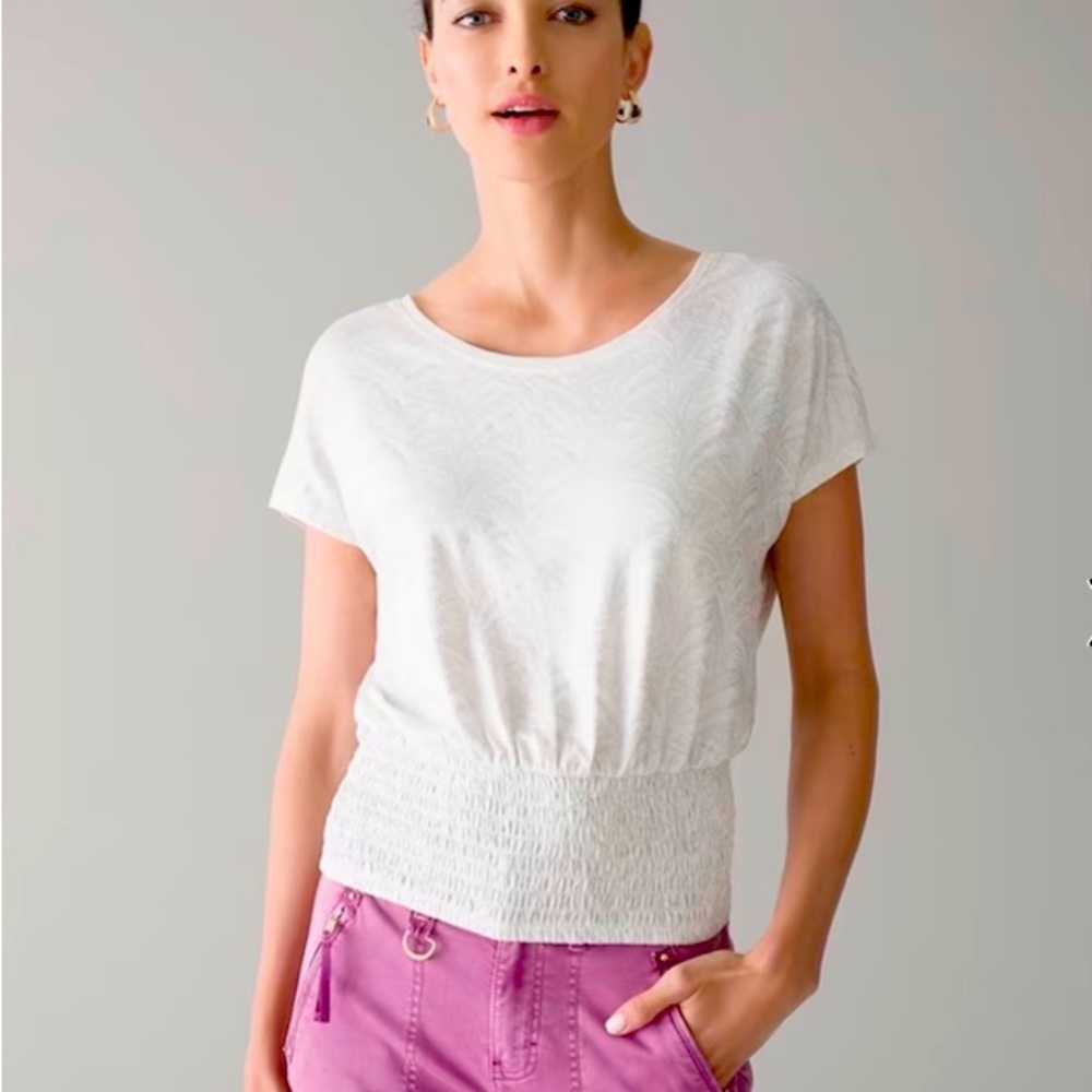 WHBM White House Black Market smocked hem white tee